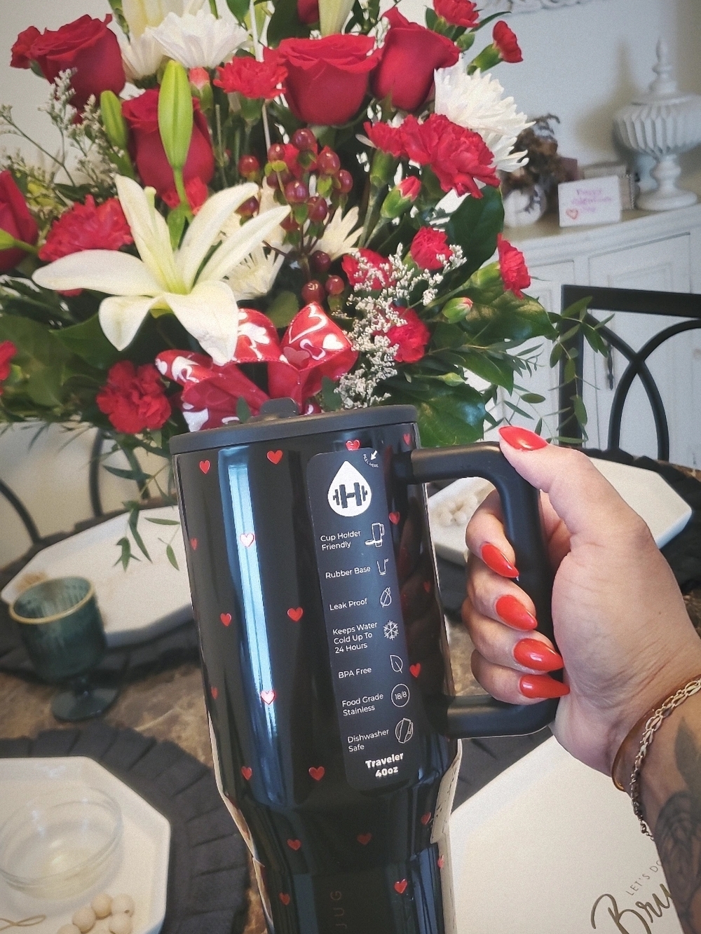 HydroJug Black Mug with Red Heart Accents